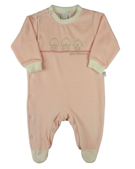 Macacao Bebe Menina Plush com Pezinho Bordado 3 Passaros - Salmão RN