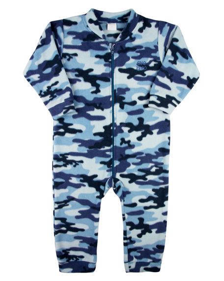 Macacao Bebe Infantil Pijama Inverno Malha Grossa Microsoft Estampado Zíper Camuflado - Azul 1