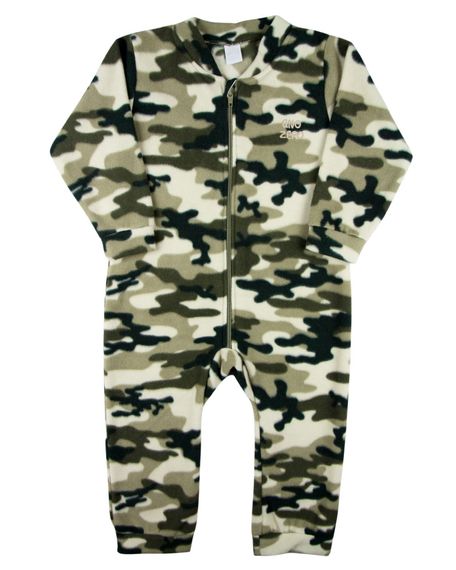 Macacao Bebe Infantil Pijama Inverno Malha Grossa Microsoft Estampado Zíper Camuflado - Verde 2