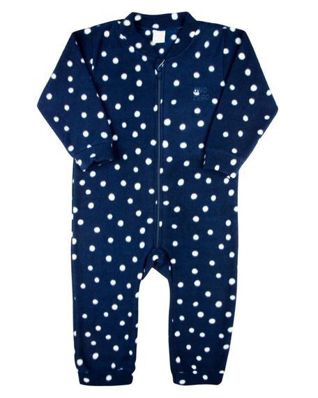 Macacao Bebe Infantil Pijama Inverno Malha Grossa Microsoft Estampado Zíper Bolinhas - Marinho 2