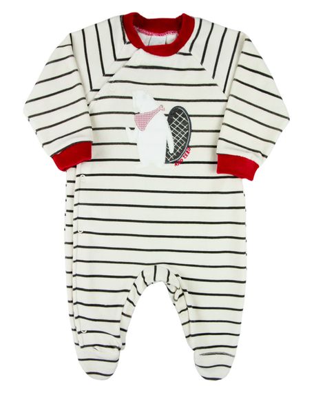 Macacao Bebe Menino Plush Listrado Bordado Marmota - Grafite P