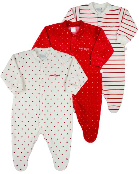 Macacão Bebê Menina Plush Estampado e Listrado Kit Macacão Plush Menina 3 Peças - Vermelho G