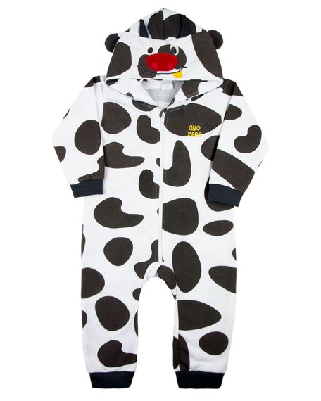 Macacao Bebe Touca Moletinho Flanelado Estampado Vaquinha - Branco 3