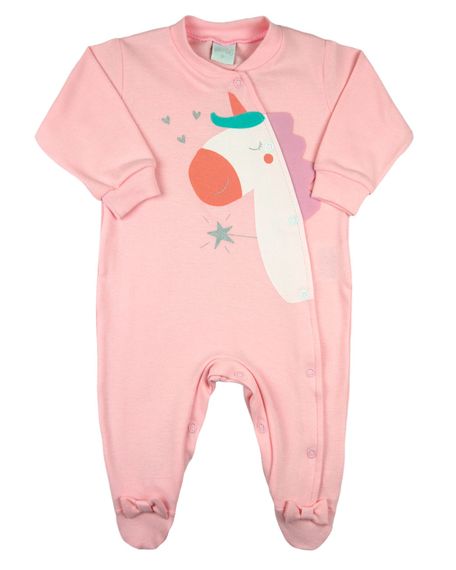 Macacao Bebe Menina Malha Piquet Silk Pônei - Rosa G