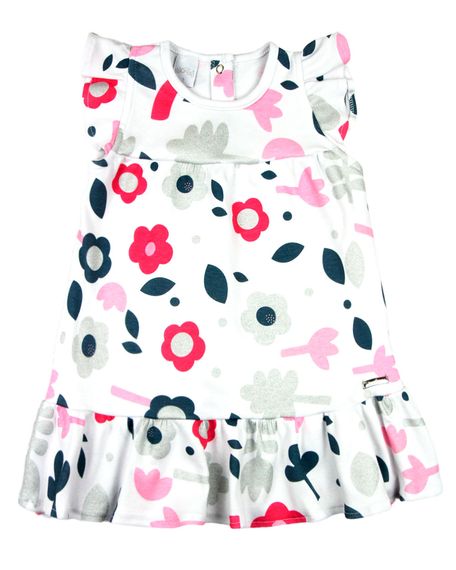 Vestido Bebê Menina Infantil Verão 10M a 3 Anos Manga Cavada Suedine Estampado Floral - Branco 1