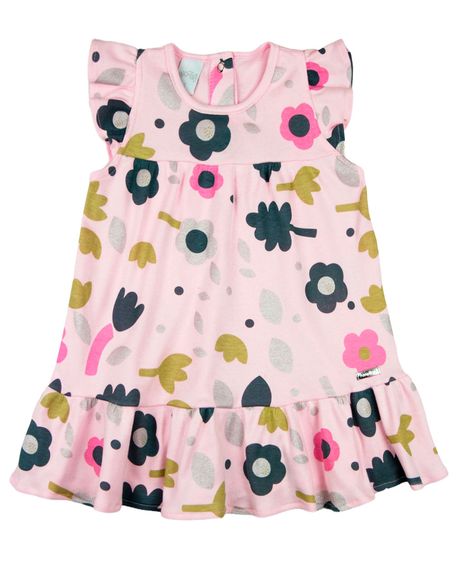 Vestido Bebê Menina Infantil Verão 10M a 3 Anos Manga Cavada Suedine Estampado Floral - Rosa GG