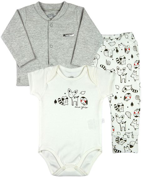 Conjunto Bebe Menino Suedine Mescla e Suedine Estampado Bichinhos - Mescla G