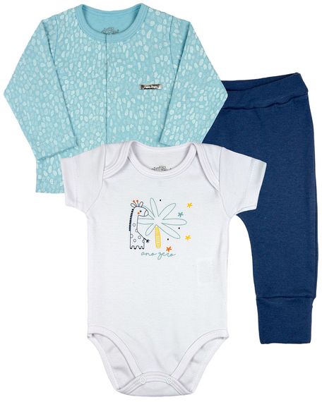 Conjunto Bebe Menino Suedine Estampado e Suedine Liso Girafinha - Azul G