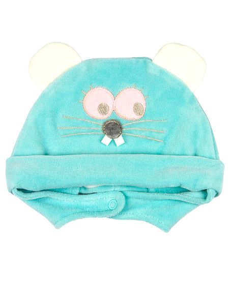 Touca de Bebe Plush com Botão Bordado de Ratinho - Verde GG