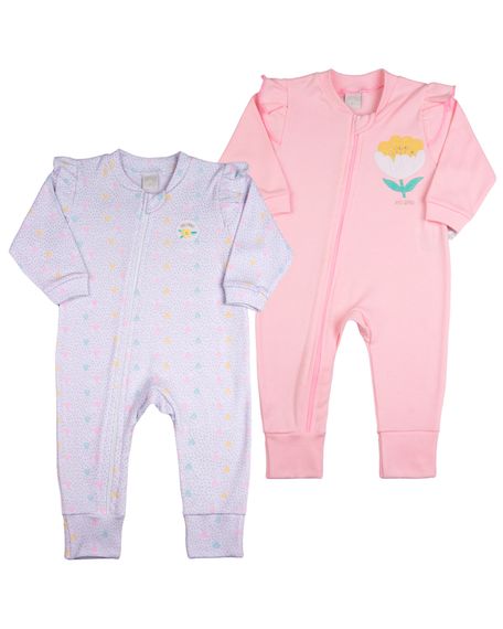 Macacao-Bebe-Suedine-Menina-Ziper-Estampado-e-Liso-Kit-Macacao-Suedine-Algodao-Bolinhas-e-Flor-2-Pc-Rosa-17135