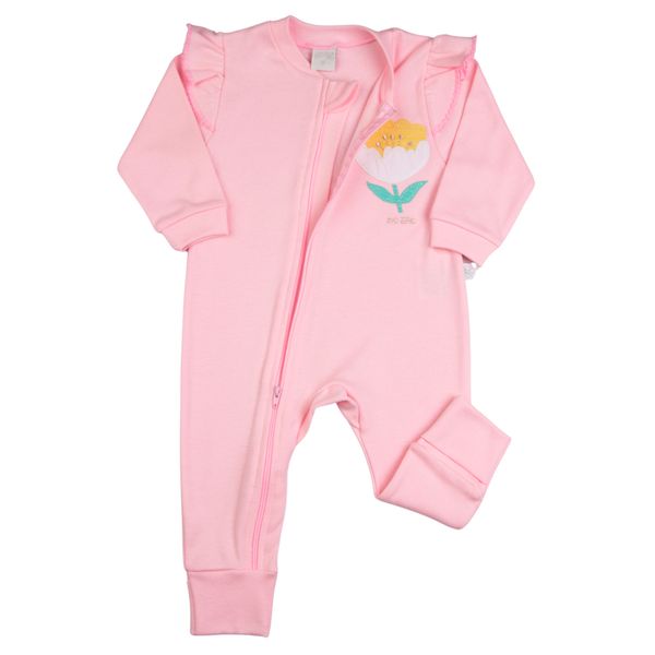 Macacao-Bebe-Suedine-Menina-Ziper-Estampado-e-Liso-Kit-Macacao-Suedine-Algodao-Bolinhas-e-Flor-2-Pc-Rosa-17135