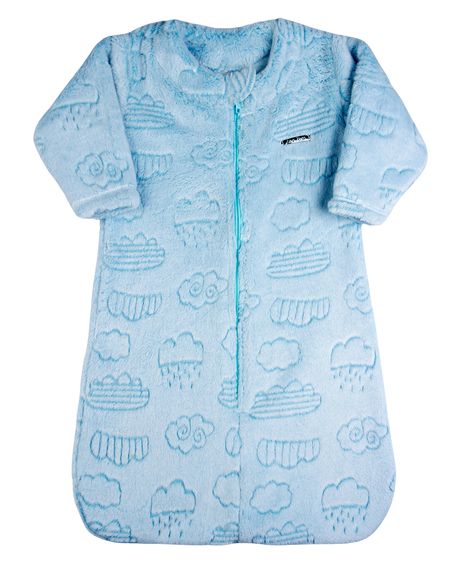 Saco de Dormir Bebe Casulo Pijama Cobertor Soft Nuvens Grosso Zíper - Azul P