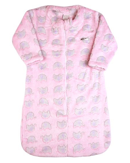 Saco de Dormir Bebe Casulo Pijama Cobertor Soft Elefantinhos Grosso Zíper - Rosa P
