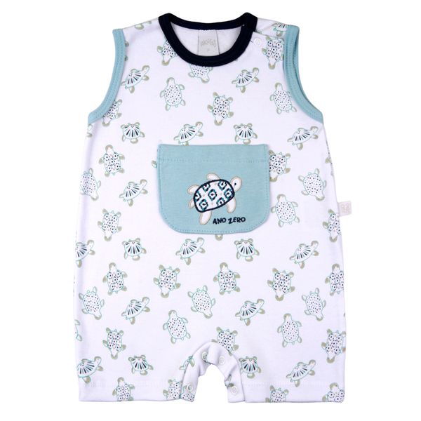 Macacao-Bebe-Menino-Curto-Suedine-Algodao-Estampado-Tartarugas-Branco