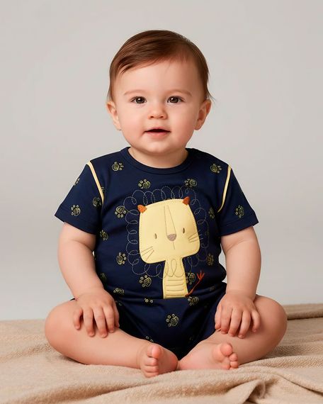 Macacao-Bebe-Menino-Curto-Suedine-Algodao-Estampado-Leao