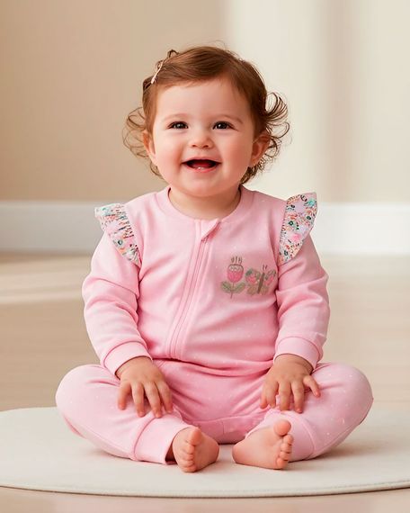 Macacao-Bebe-Menina-Comprido-Suedine-Algodao-Bolinhas-Borboleta