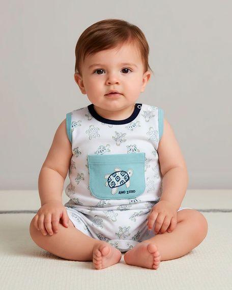 Macacao-Bebe-Menino-Curto-Suedine-Algodao-Estampado-Tartarugas-Branco